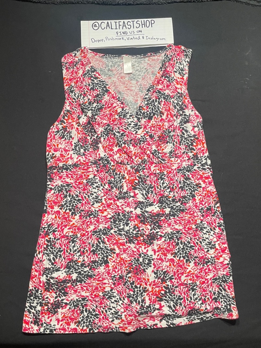 Merona Pink Black White Sleeveless V-Neck Floral Tank Dress